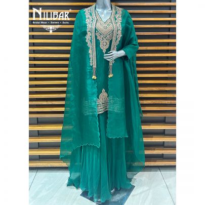 Green Organza Indo-Western Set