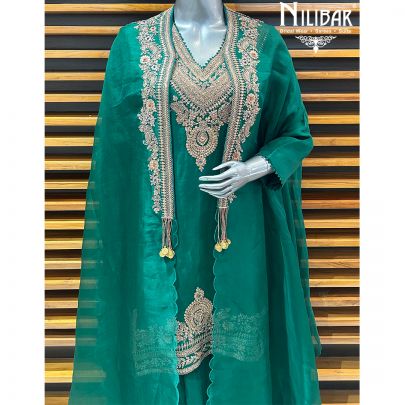Green Organza Indo-Western Set