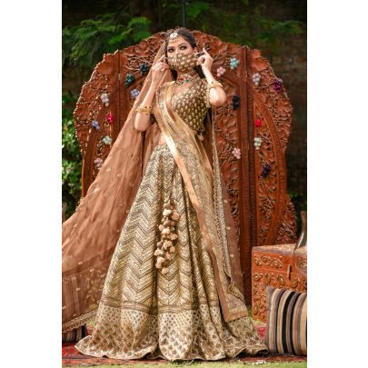 Metallic Brown Raw Silk Lehenga