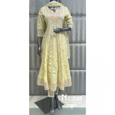 Light Yellow Cotton Readymade Suit