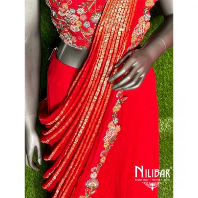 Chinon Red Drape Saree