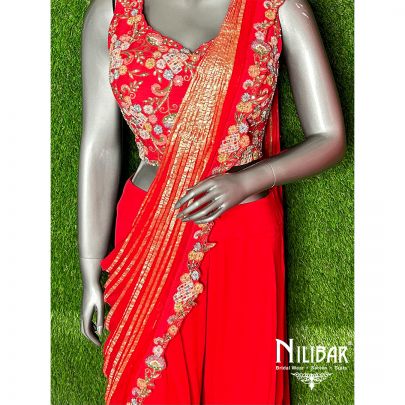 Chinon Red Drape Saree