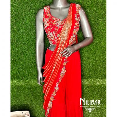 Chinon Red Drape Saree