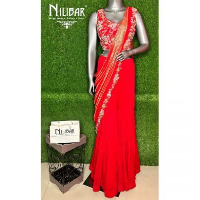 Chinon Red Drape Saree