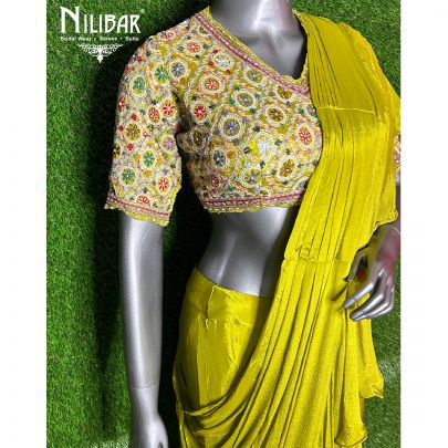 Chinon Light Mehandi Green Drape Saree