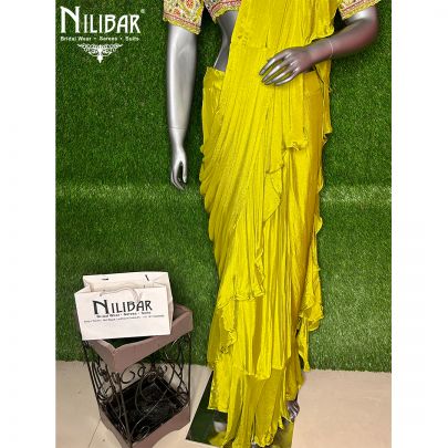 Chinon Light Mehandi Green Drape Saree