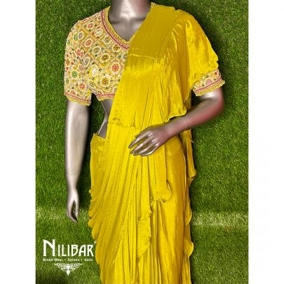 Chinon Light Mehandi Green Drape Saree