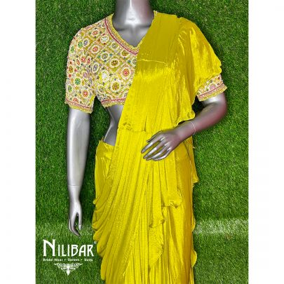 Chinon Light Mehandi Green Drape Saree