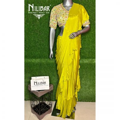 Chinon Light Mehandi Green Drape Saree