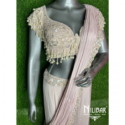 Chinon Pastel Pink Drape Saree