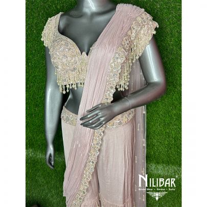 Chinon Pastel Pink Drape Saree