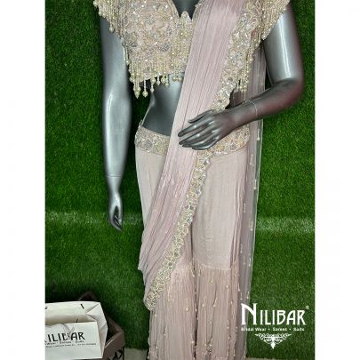 Chinon Pastel Pink Drape Saree