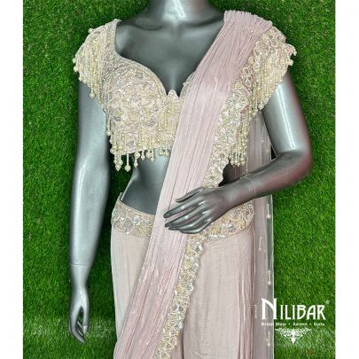 Chinon Pastel Pink Drape Saree