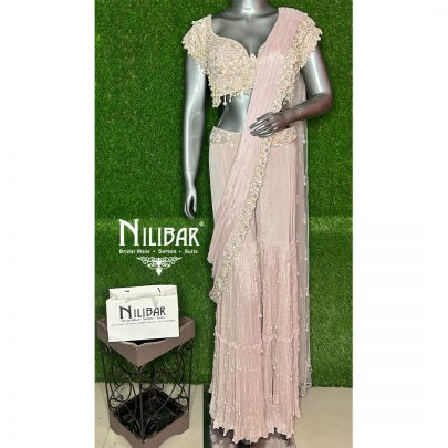Chinon Pastel Pink Drape Saree