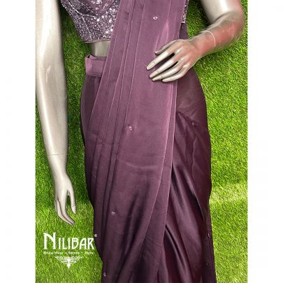 Wine Satin Drape Saree