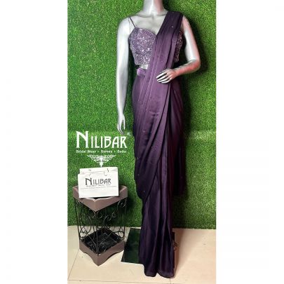 Wine Satin Drape Saree