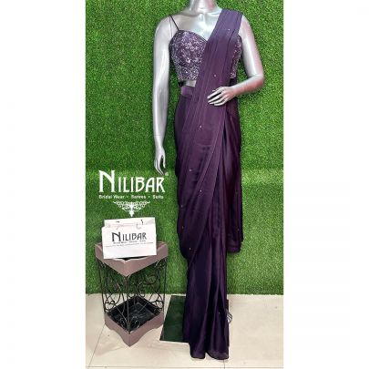 Wine Satin Drape Saree