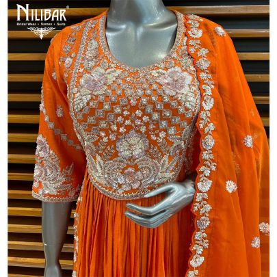 Neha Bhandari in Our Orange Silk Anarkali Suit
