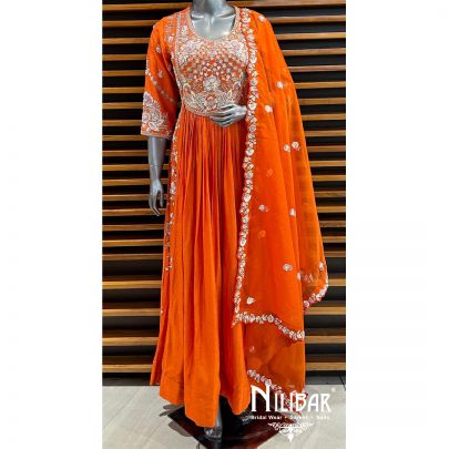 Neha Bhandari in Our Orange Silk Anarkali Suit