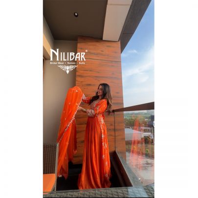 Neha Bhandari in Our Orange Silk Anarkali Suit