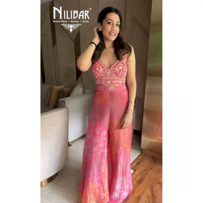 Yukta Sethi in Our Crepe Pink Crop Top with Flared Palazzo