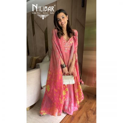 Yukta Sethi in Our Crepe Pink Crop Top with Flared Palazzo