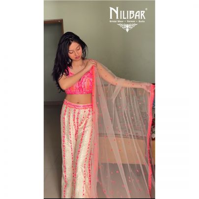 Nandini Singh in Our Cream Pink Silk Net Embroidered Palazzo Set