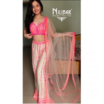 Nandini Singh in Our Cream Pink Silk Net Embroidered Palazzo Set