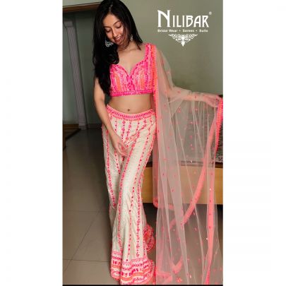 Nandini Singh in Our Cream Pink Silk Net Embroidered Palazzo Set
