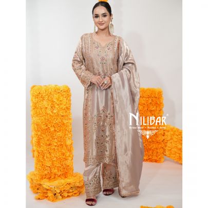 Light Pink Lamé Silk Pant Suit
