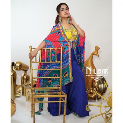 Multicolor Crepe Printed Three Piece Cape Set