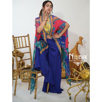 Multicolor Crepe Printed Three Piece Cape Set