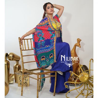Multicolor Crepe Printed Three Piece Cape Set
