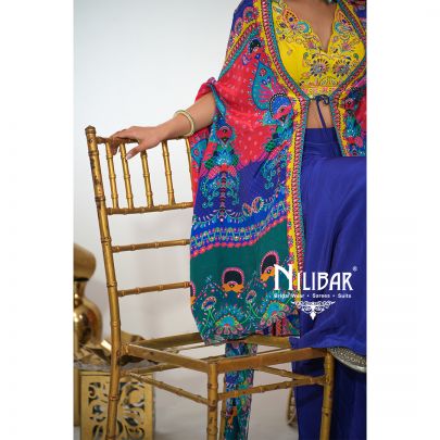 Multicolor Crepe Printed Three Piece Cape Set
