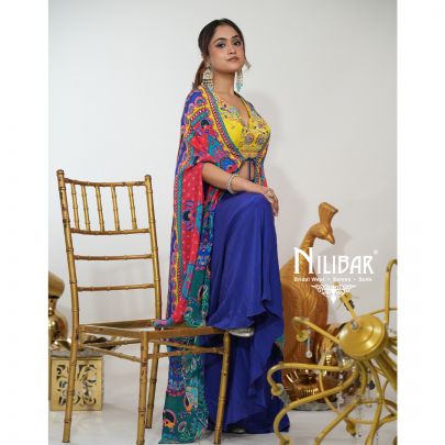 Multicolor Crepe Printed Three Piece Cape Set