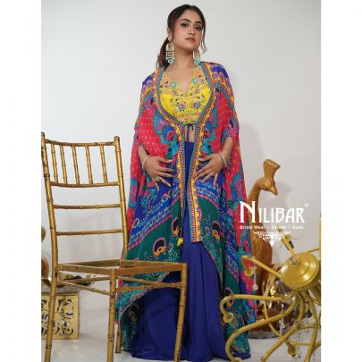 Multicolor Crepe Printed Three Piece Cape Set