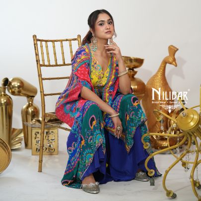 Multicolor Crepe Printed Three Piece Cape Set
