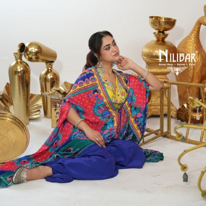 Multicolor Crepe Printed Three Piece Cape Set