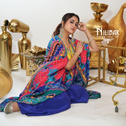 Multicolor Crepe Printed Three Piece Cape Set