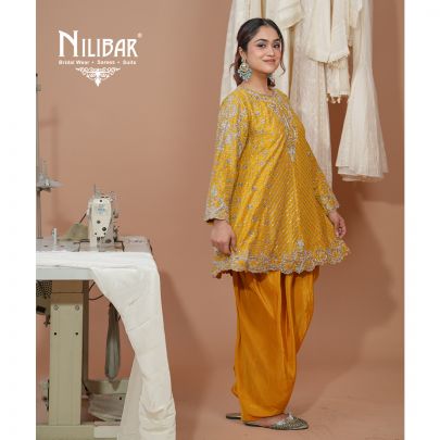 Mustard Yellow Silk Short Anarkali With Salwar Suit