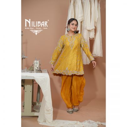 Mustard Yellow Silk Short Anarkali With Salwar Suit
