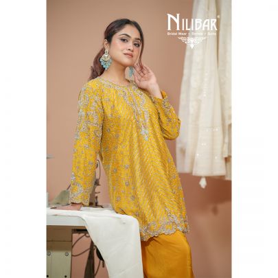 Mustard Yellow Silk Short Anarkali With Salwar Suit
