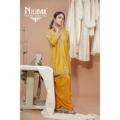 Mustard Yellow Silk Short Anarkali With Salwar Suit