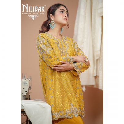 Mustard Yellow Silk Short Anarkali With Salwar Suit