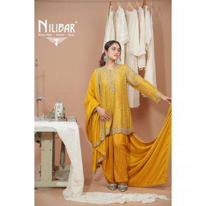Mustard Yellow Silk Short Anarkali With Salwar Suit