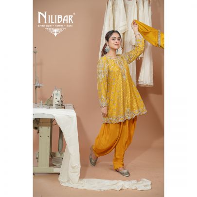 Mustard Yellow Silk Short Anarkali With Salwar Suit