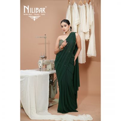 Bottle Green Lycra Drape Saree
