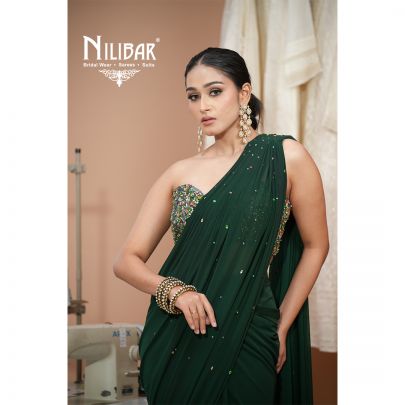 Bottle Green Lycra Drape Saree