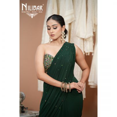 Bottle Green Lycra Drape Saree