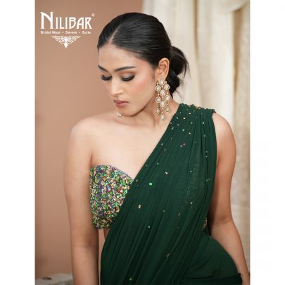 Bottle Green Lycra Drape Saree